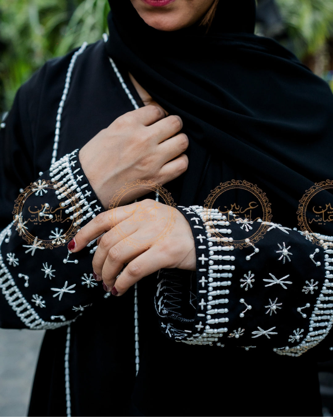 Bareeq Al-Aroos Handmade Bridal Abaya by Uroosa Vayani
