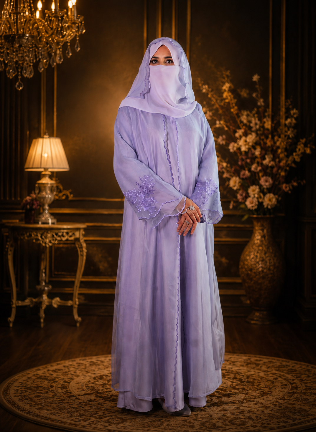 Ameerah Lilac Korean Organza Handwork Abaya with Matching Hijab — view 3