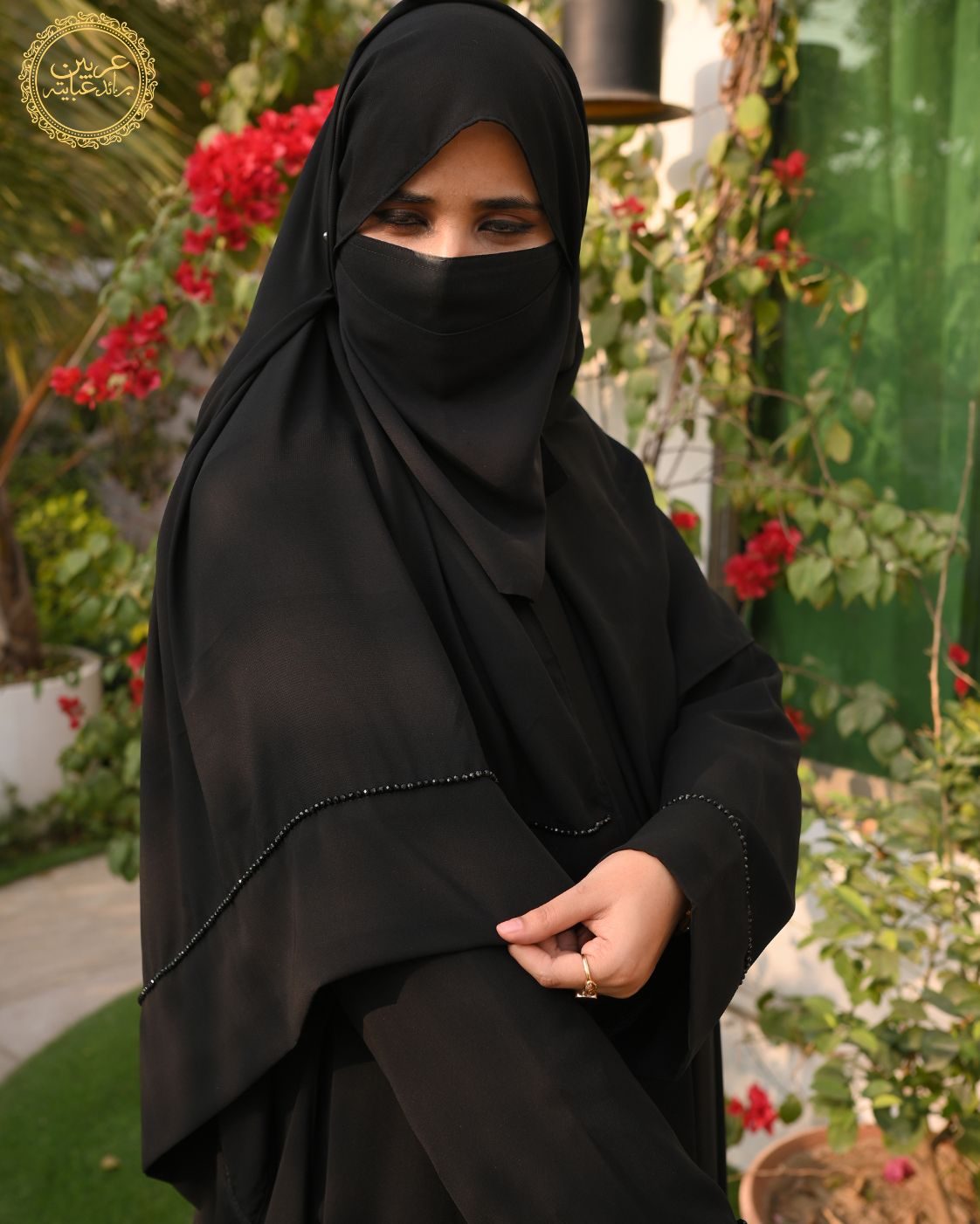 Aswad Al-Mas Black Korean Nida Crystal Handwork Abaya — view 3
