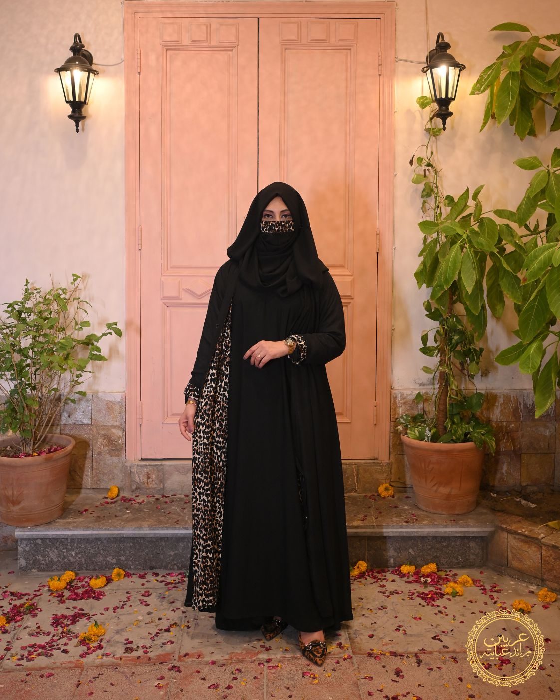 Malikat Al-Fahd Black Korean Nida Cheetah Print Abaya — view 3
