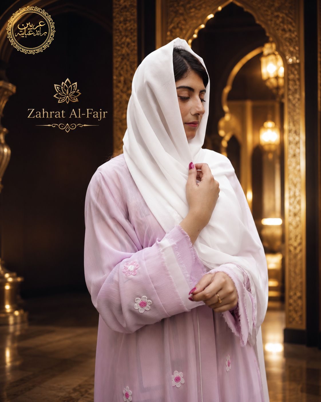 Zahrat Al-Fajr Light Purple Abaya – Handmade White Cut Work with Matching Hijab — Arabian Bride Abaya