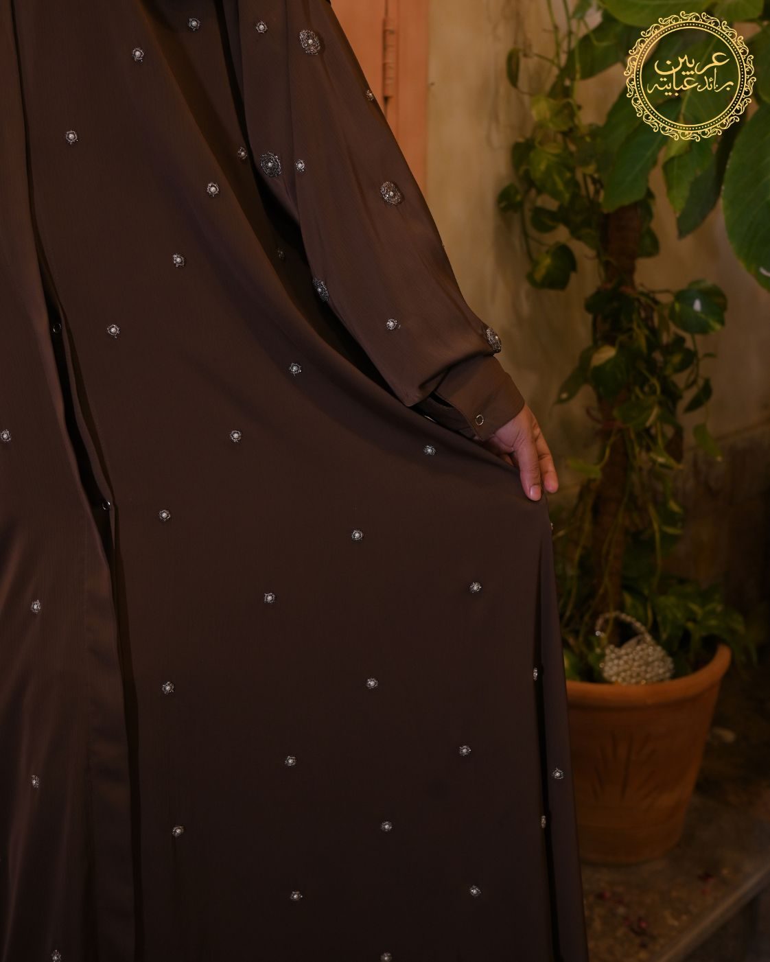 Qamar Al-Qahwa Brown TikTok Nida Handmade Abaya with Matching Hijab — view 7