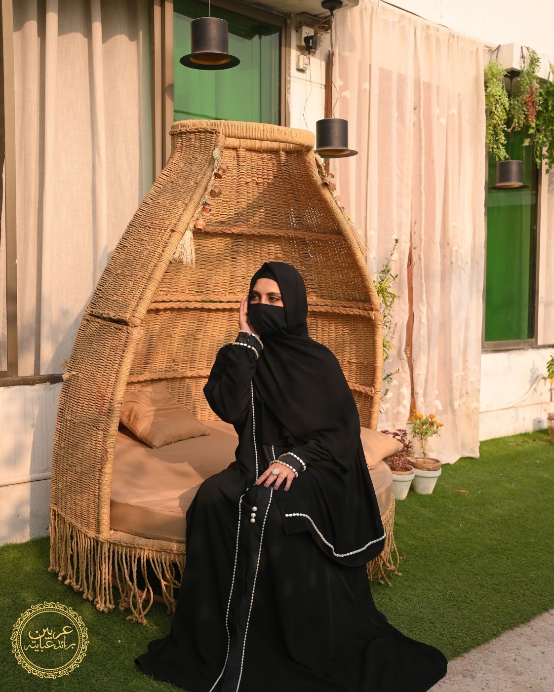Luluat Al-Layl Black Korean Nida Pearl Handwork Abaya — view 5