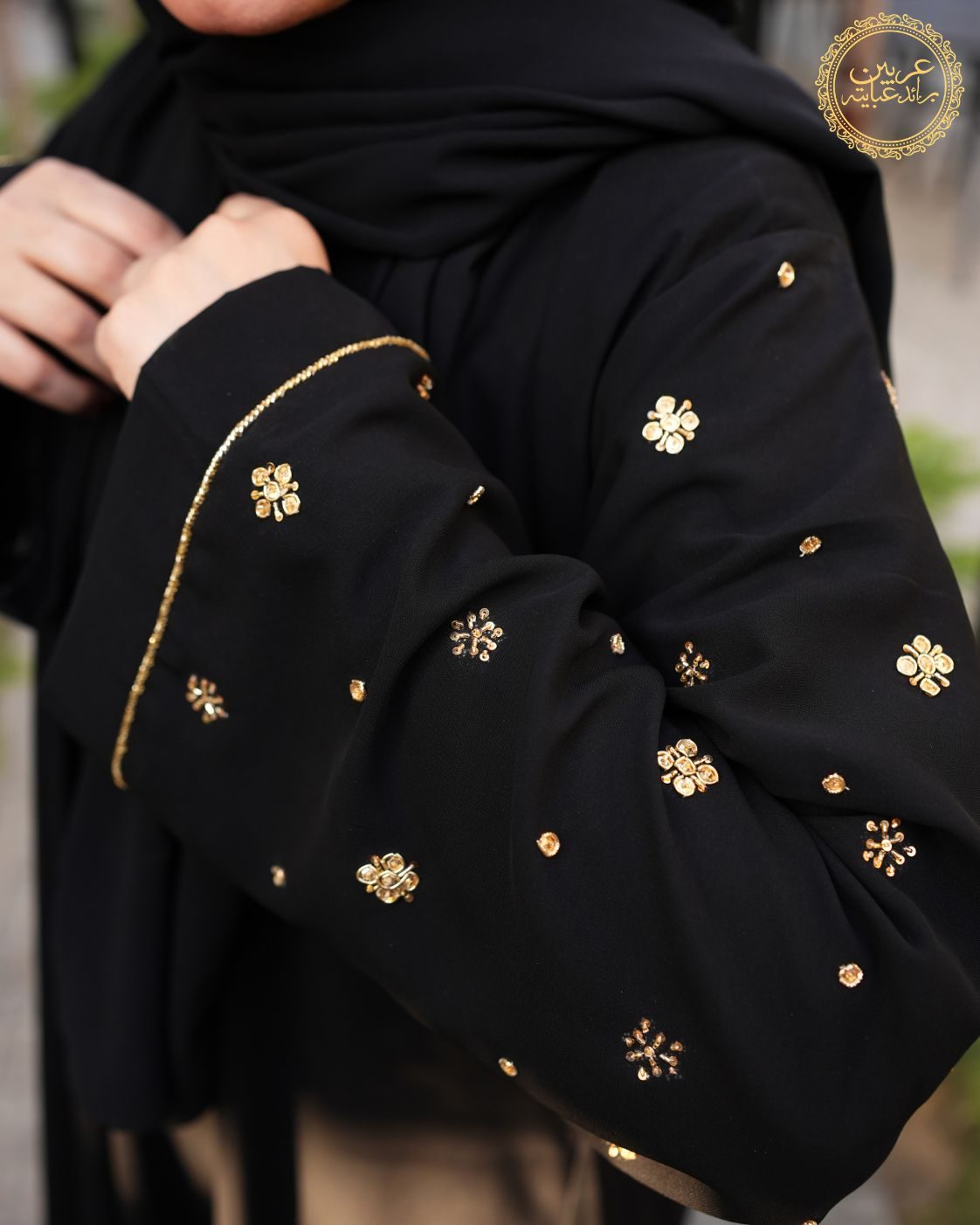 Noora Aswad Luxury Abaya – Korean NIDA Fabric with Handmade Golden Work — view 5