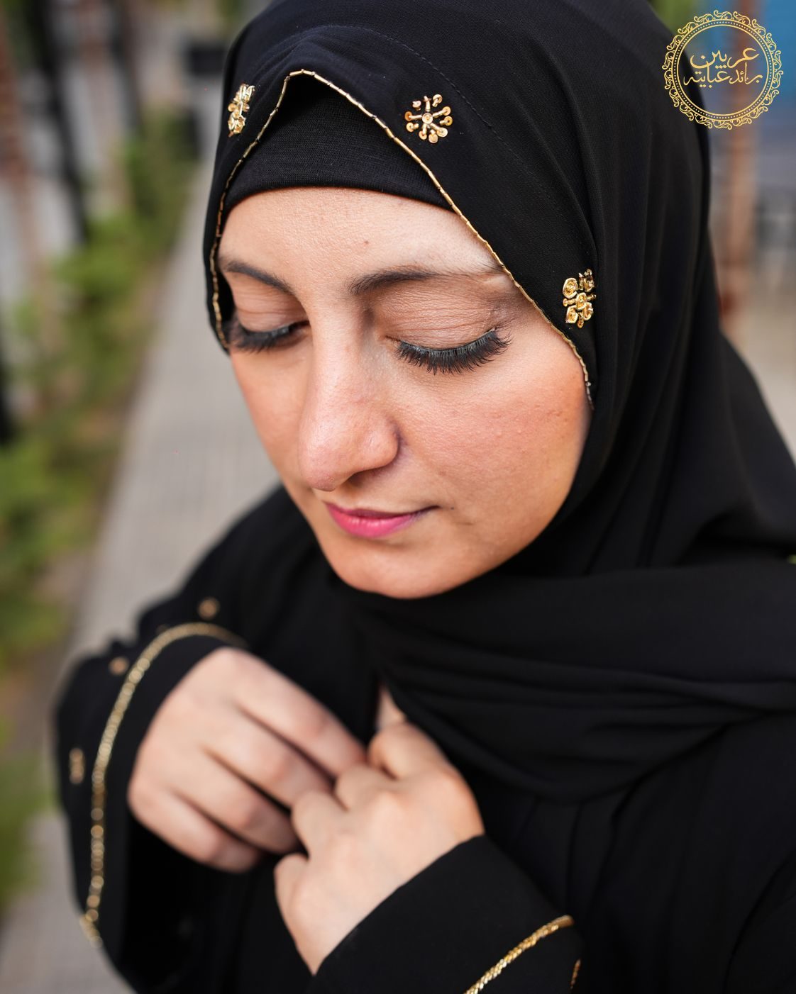 Noora Aswad Luxury Abaya – Korean NIDA Fabric with Handmade Golden Work — view 6
