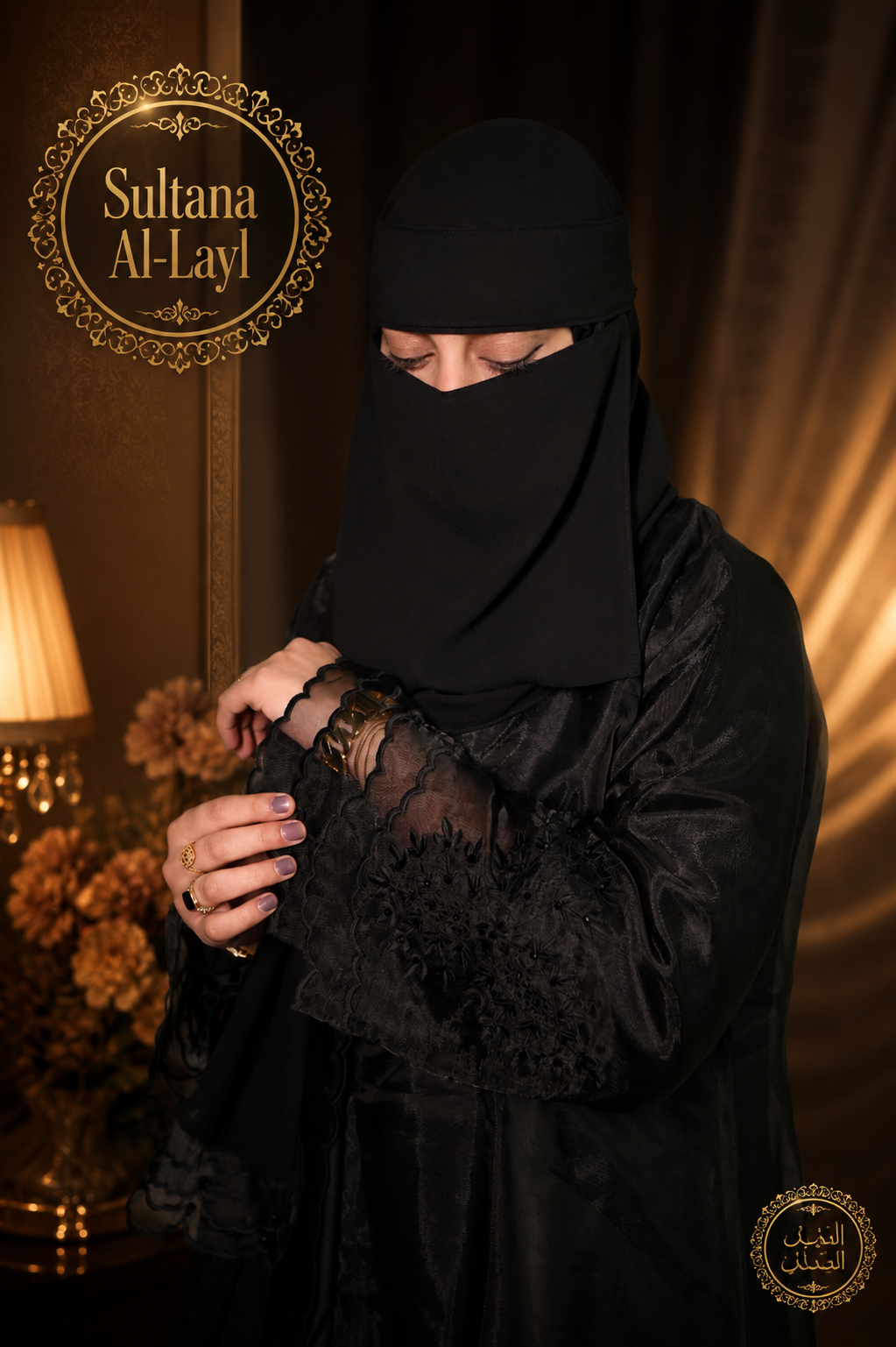 Sultana Al-Layl Korean Organza Abaya with Handwork — view 2