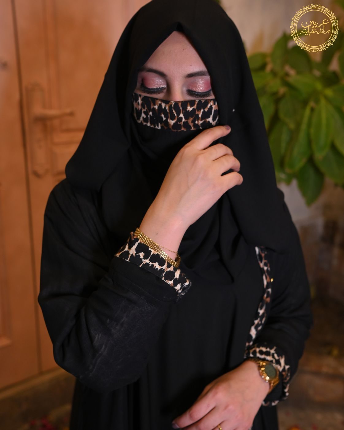 Malikat Al-Fahd Black Korean Nida Cheetah Print Abaya — view 2