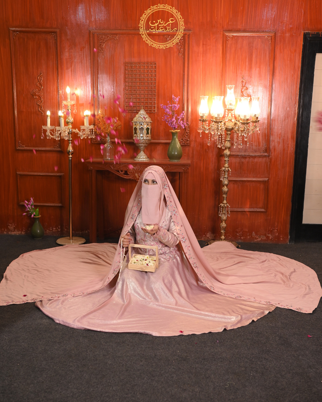 Malikat Al-Aqd Luxury Nikah Shimmer Handwork Abaya with Matching Hijab — view 6