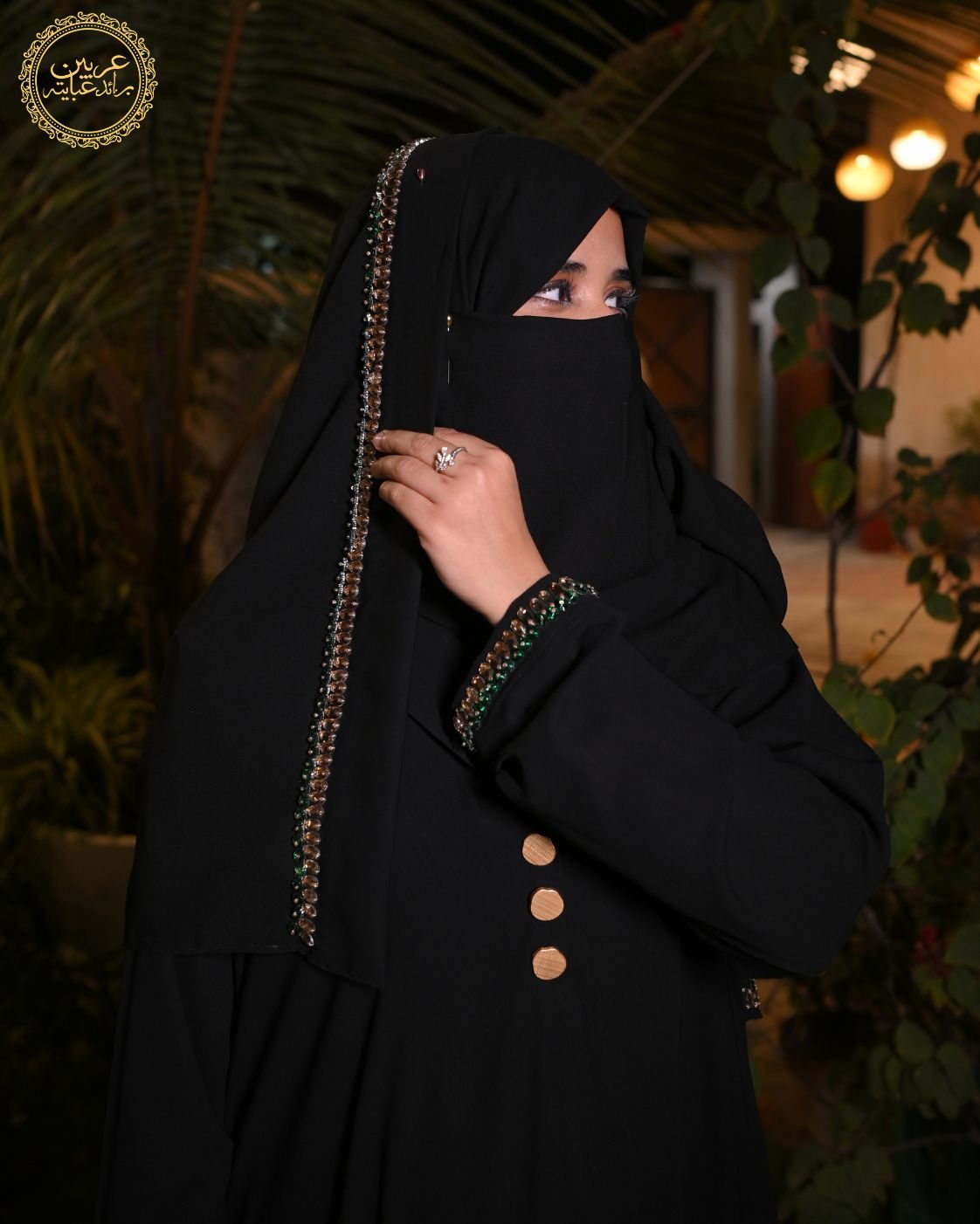 Sultana Noir Black Korean Nida Stone Handwork Abaya with Matching Hijab — view 6