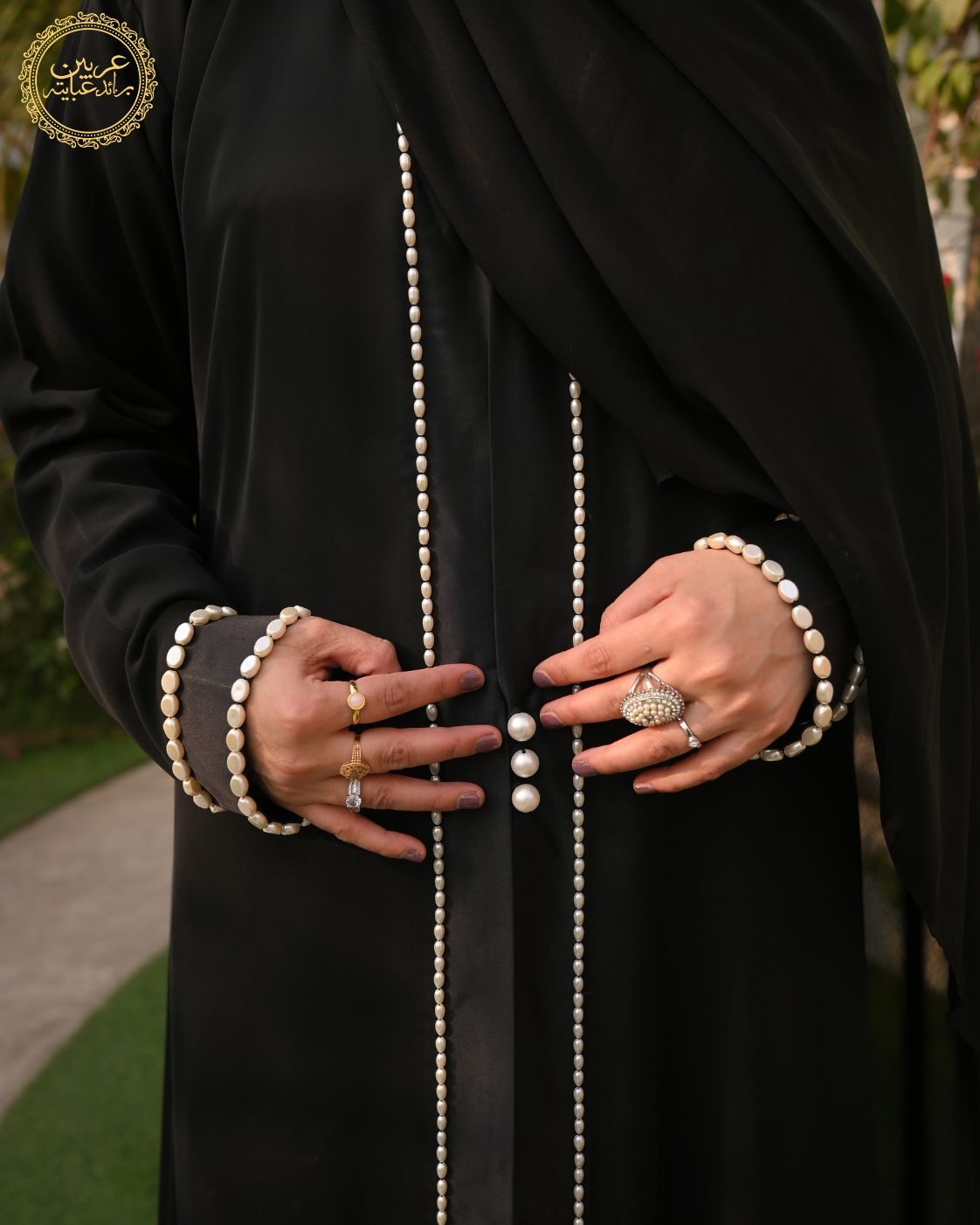 Luluat Al-Layl Black Korean Nida Pearl Handwork Abaya — view 4