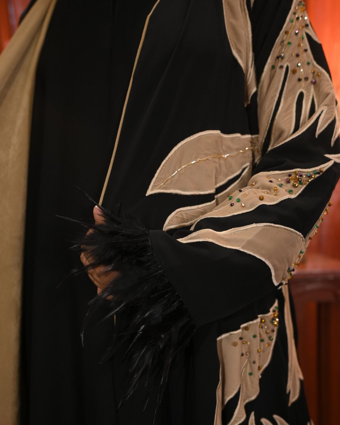 Hurrem Sultan Gold Black Korean Velvet Embroidered Handwork Abaya — view 5
