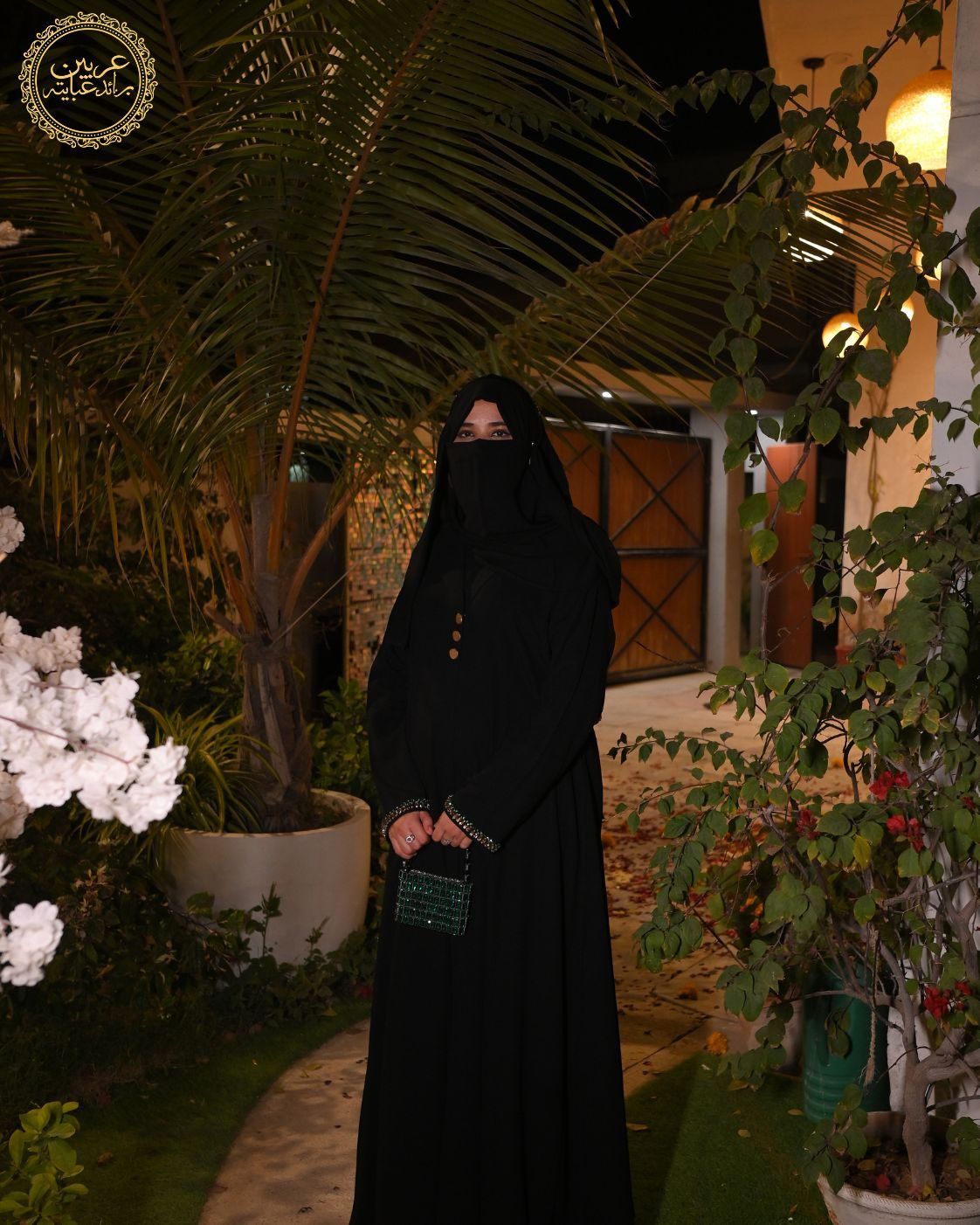 Sultana Noir Black Korean Nida Stone Handwork Abaya with Matching Hijab — view 3