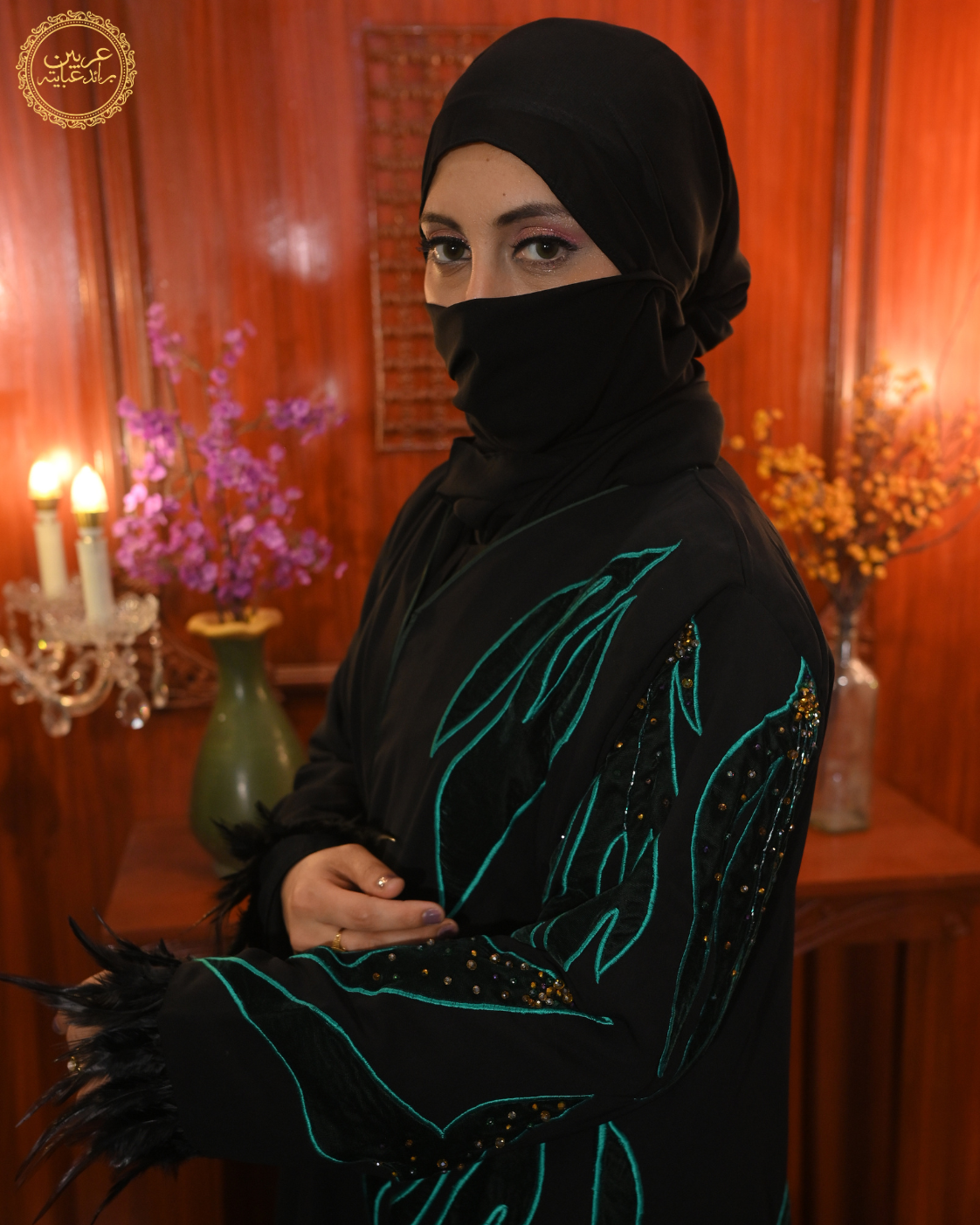 Hurrem Sultan Black Korean Velvet Embroidered Handwork Abaya — view 4