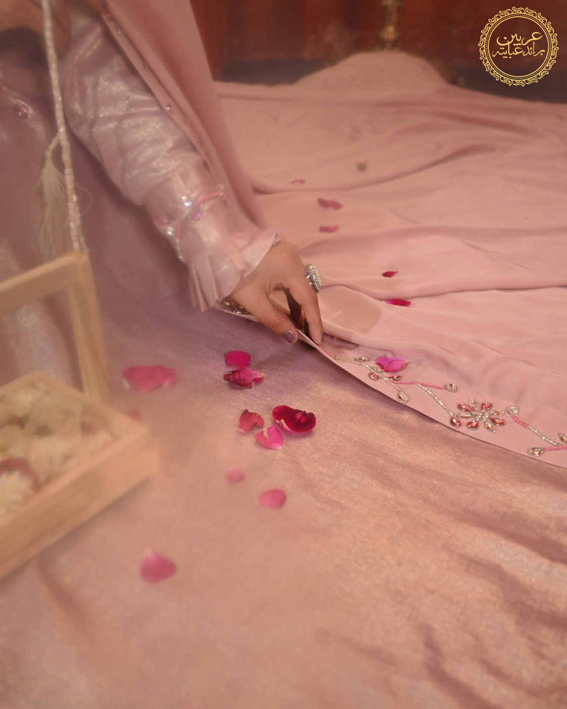 Malikat Al-Aqd Luxury Nikah Shimmer Handwork Abaya with Matching Hijab — view 7