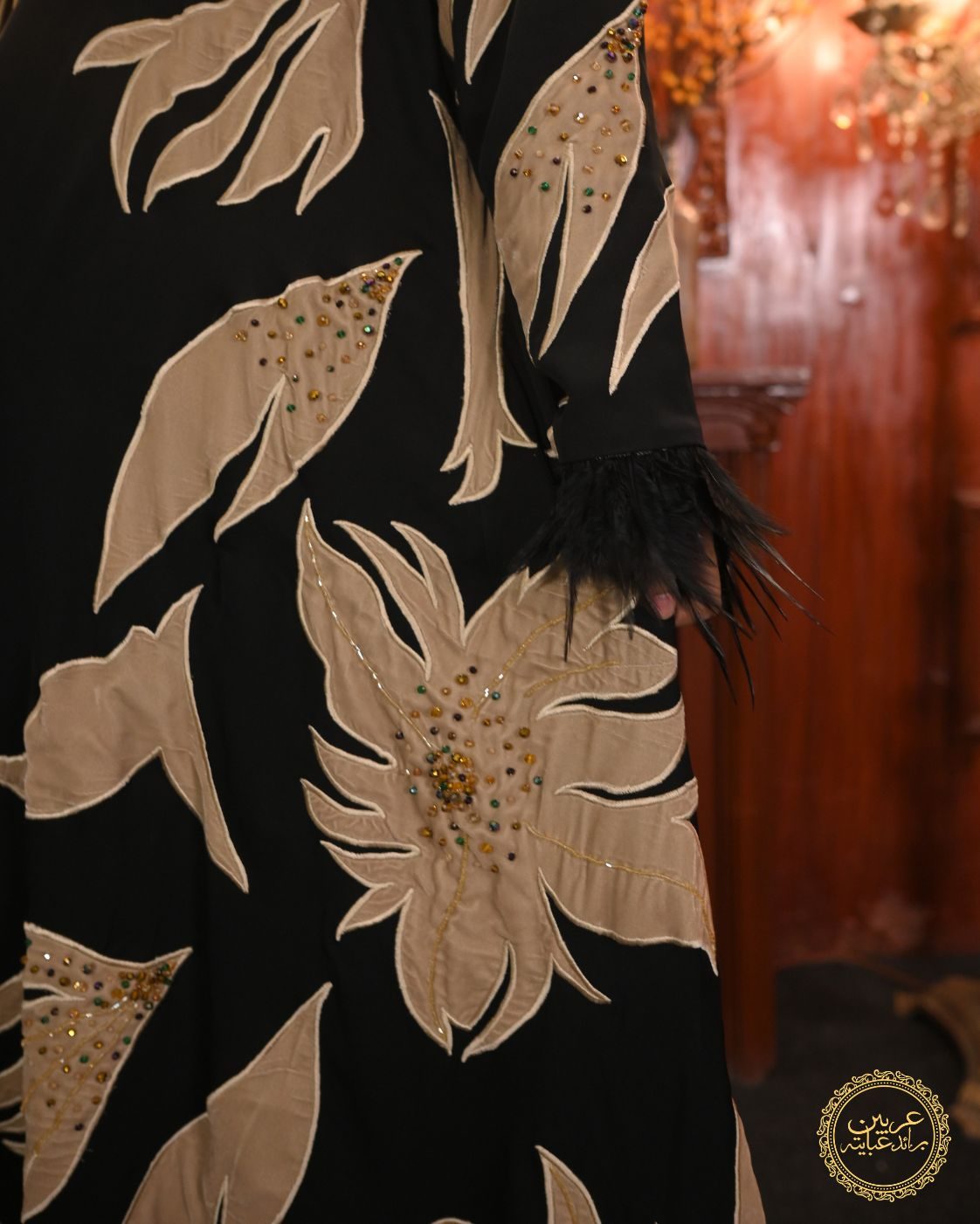 Hurrem Sultan Gold Black Korean Velvet Embroidered Handwork Abaya — view 4