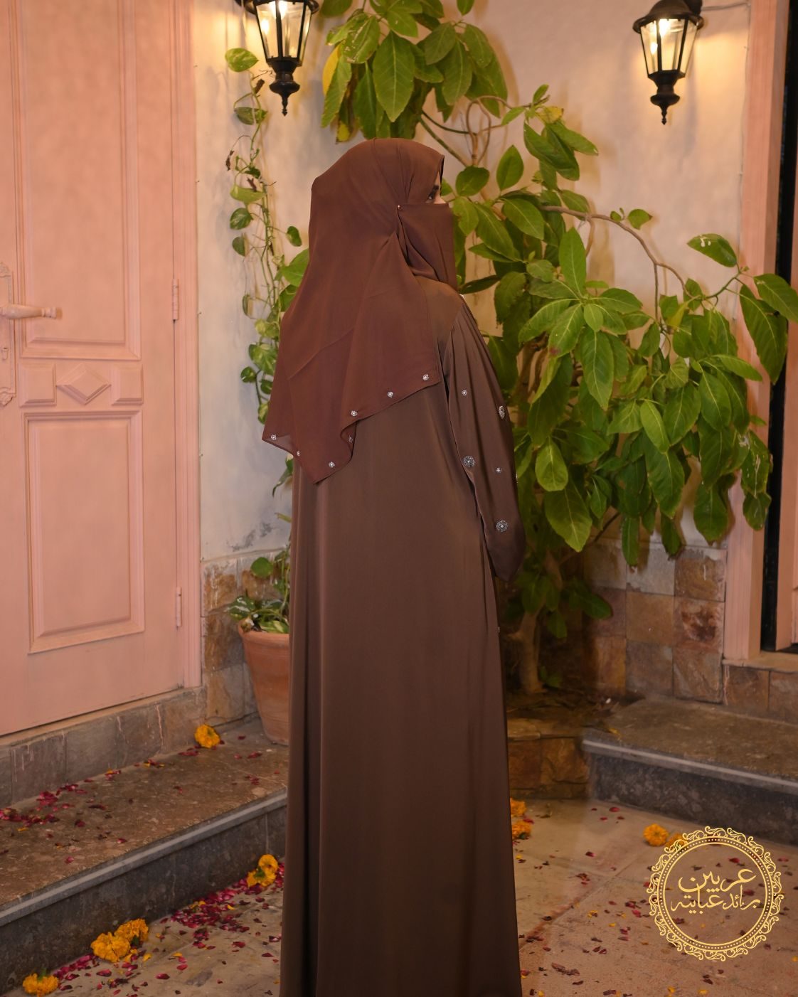 Qamar Al-Qahwa Brown TikTok Nida Handmade Abaya with Matching Hijab — view 9