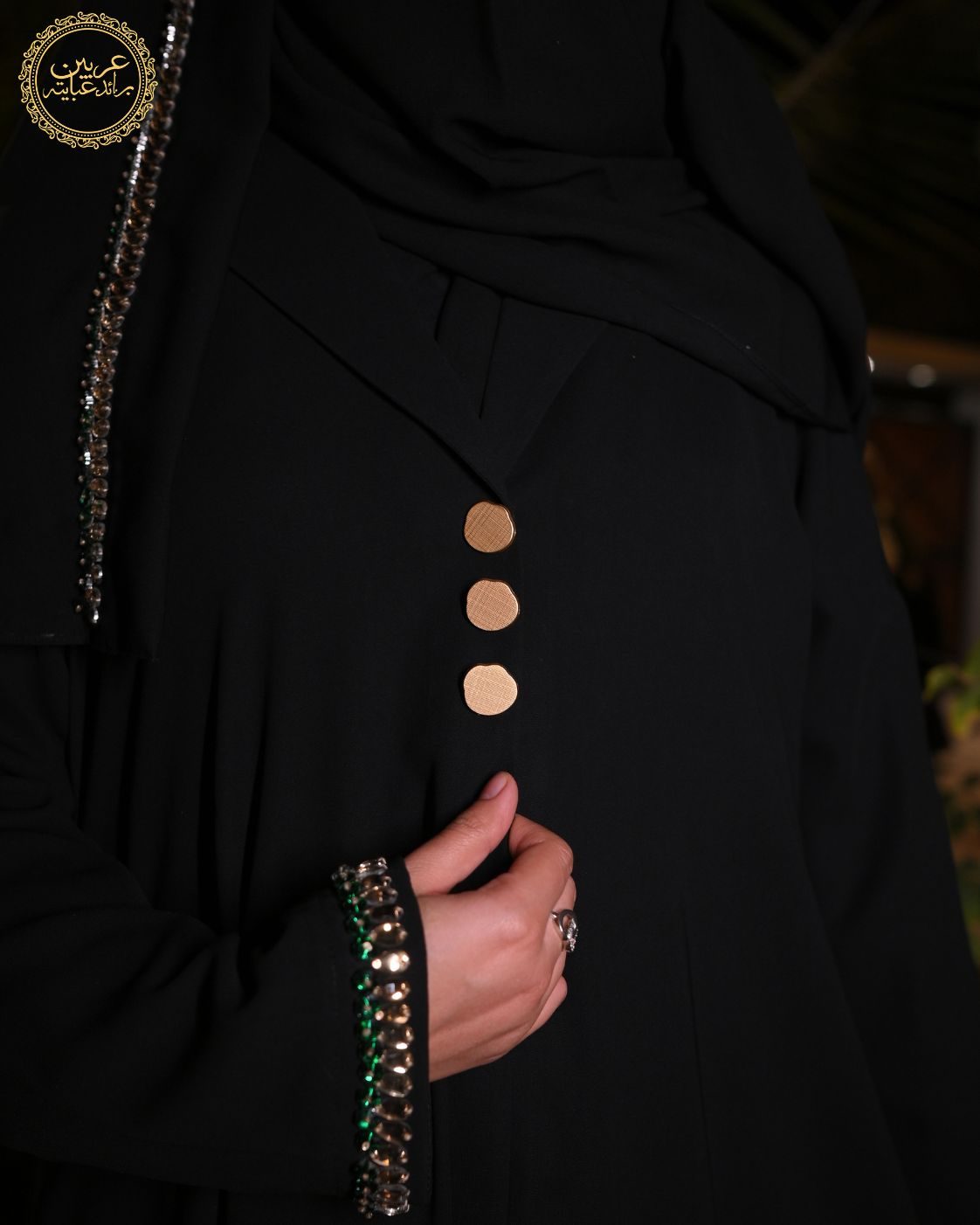 Sultana Noir Black Korean Nida Stone Handwork Abaya with Matching Hijab — view 4