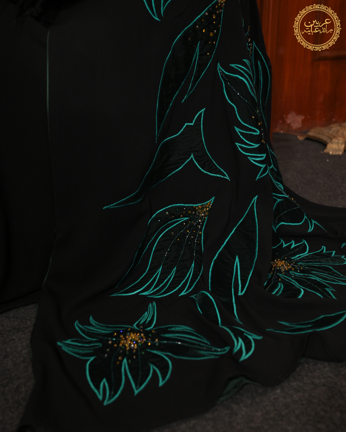 Hurrem Sultan Black Korean Velvet Embroidered Handwork Abaya — view 5