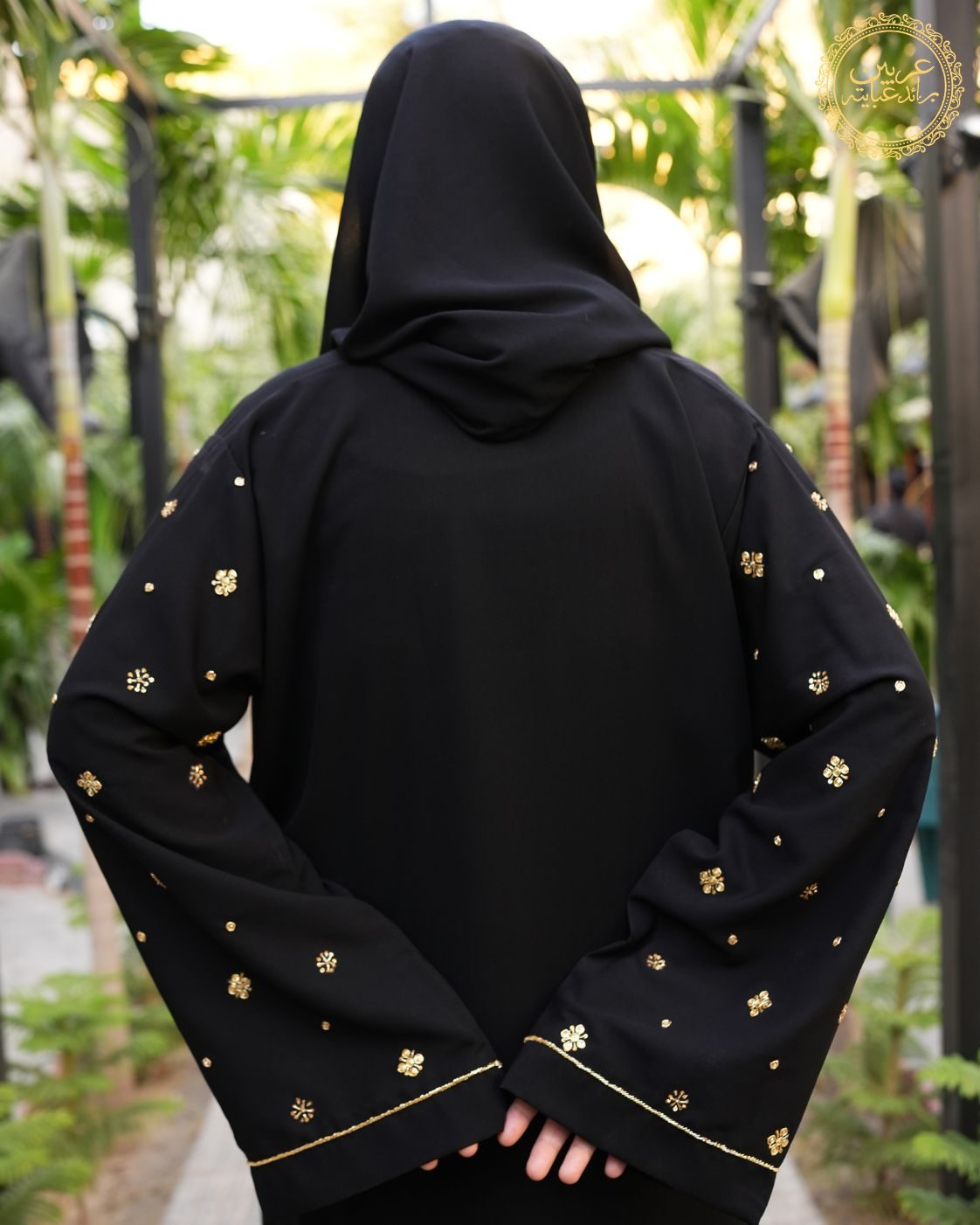 Noora Aswad Luxury Abaya – Korean NIDA Fabric with Handmade Golden Work — view 9