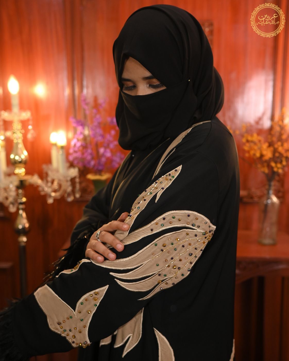 Hurrem Sultan Gold Black Korean Velvet Embroidered Handwork Abaya — view 2
