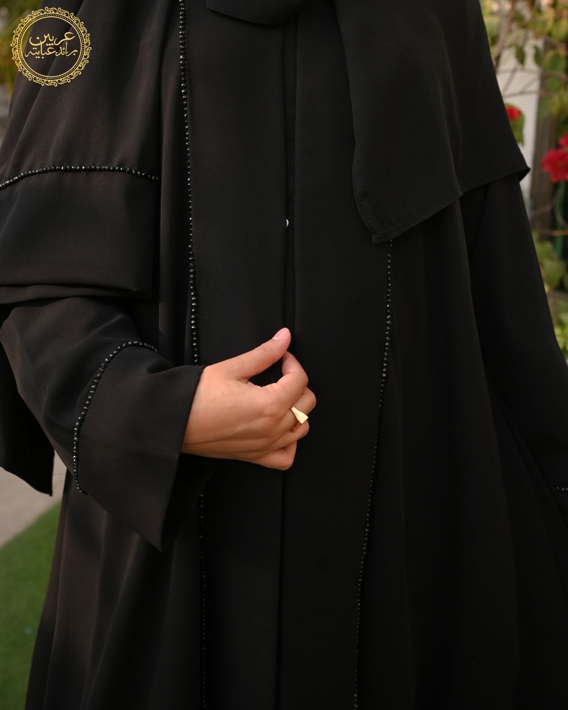 Aswad Al-Mas Black Korean Nida Crystal Handwork Abaya — view 5