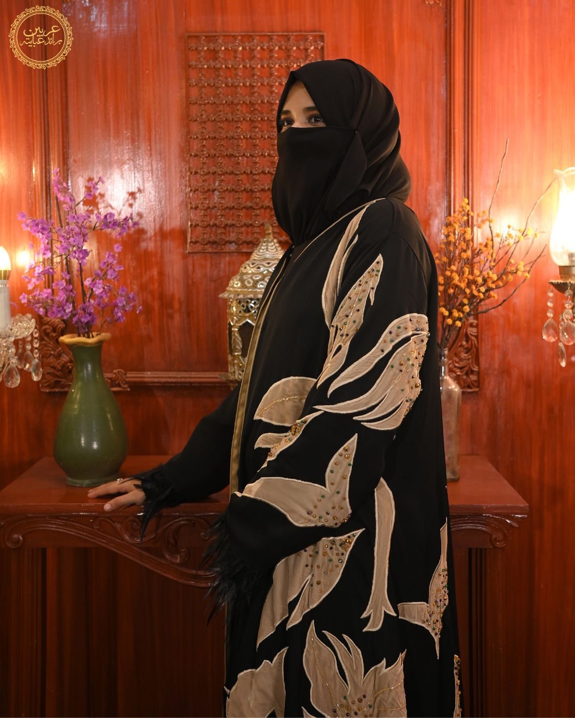 Hurrem Sultan Gold Black Korean Velvet Embroidered Handwork Abaya — view 3