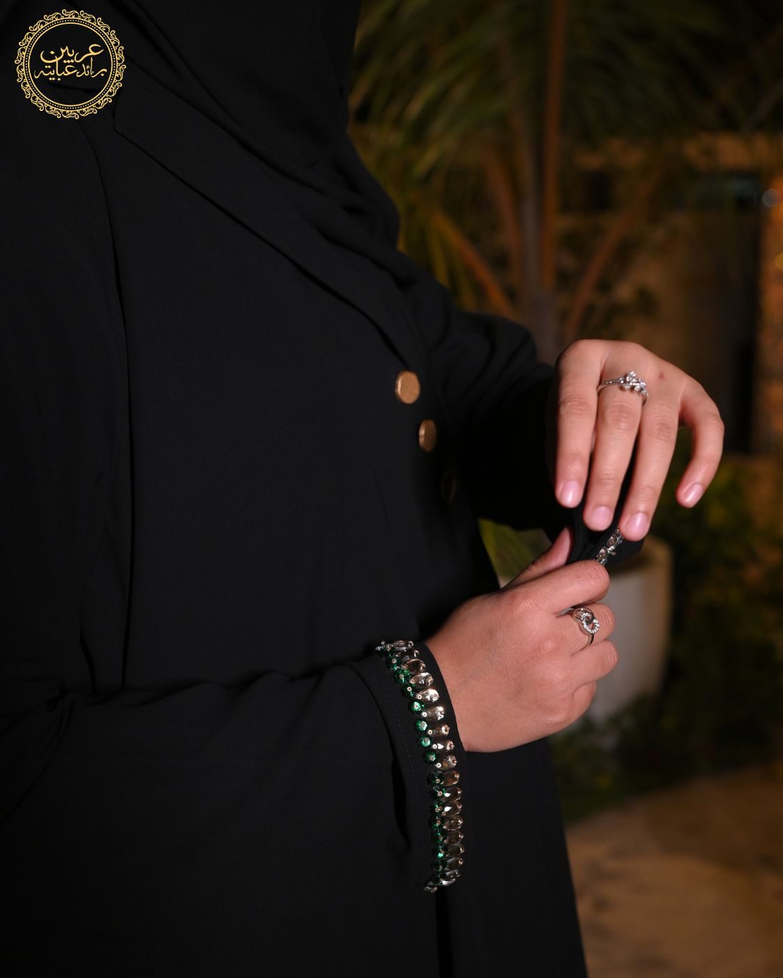 Sultana Noir Black Korean Nida Stone Handwork Abaya with Matching Hijab — view 7