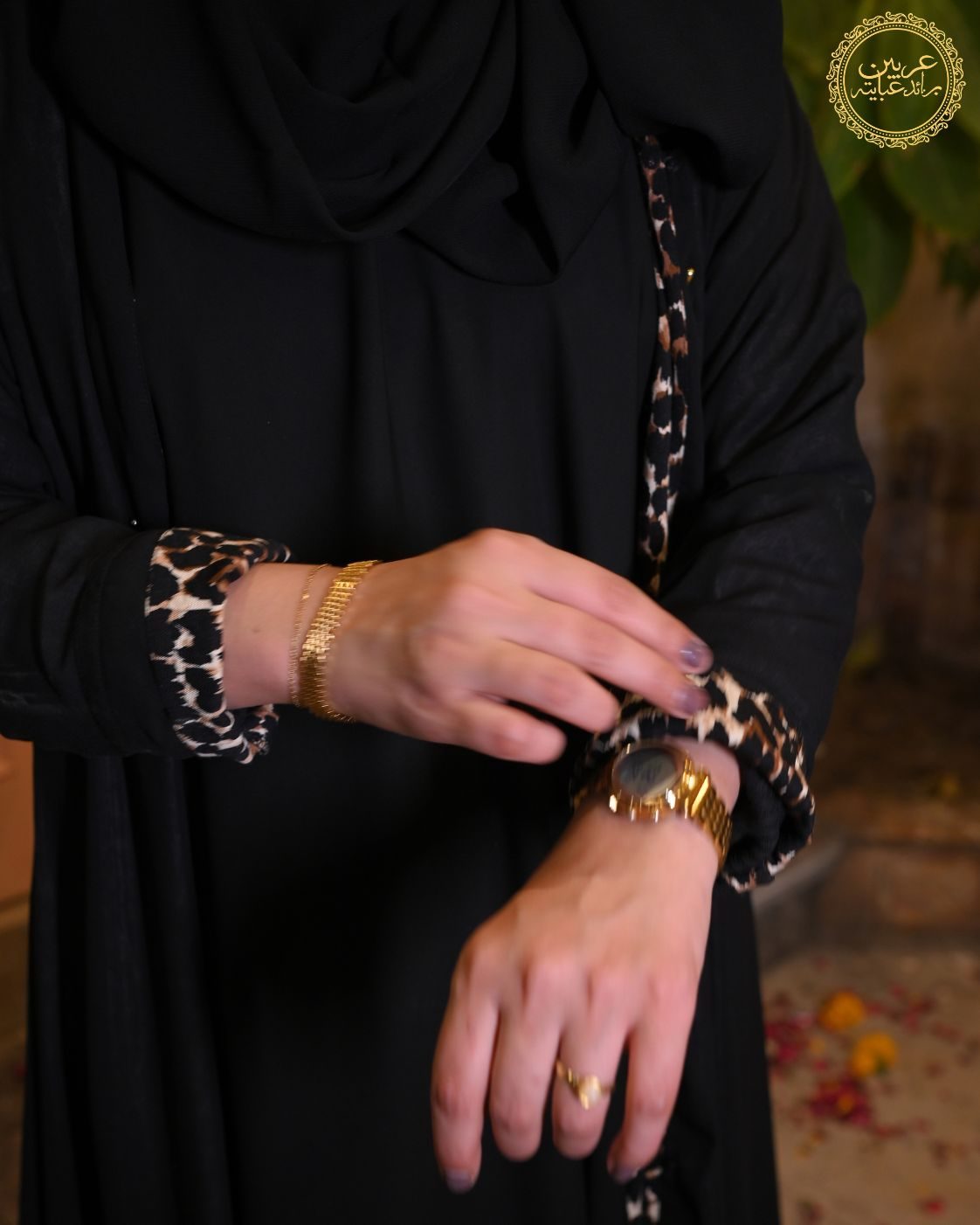 Malikat Al-Fahd Black Korean Nida Cheetah Print Abaya — view 5