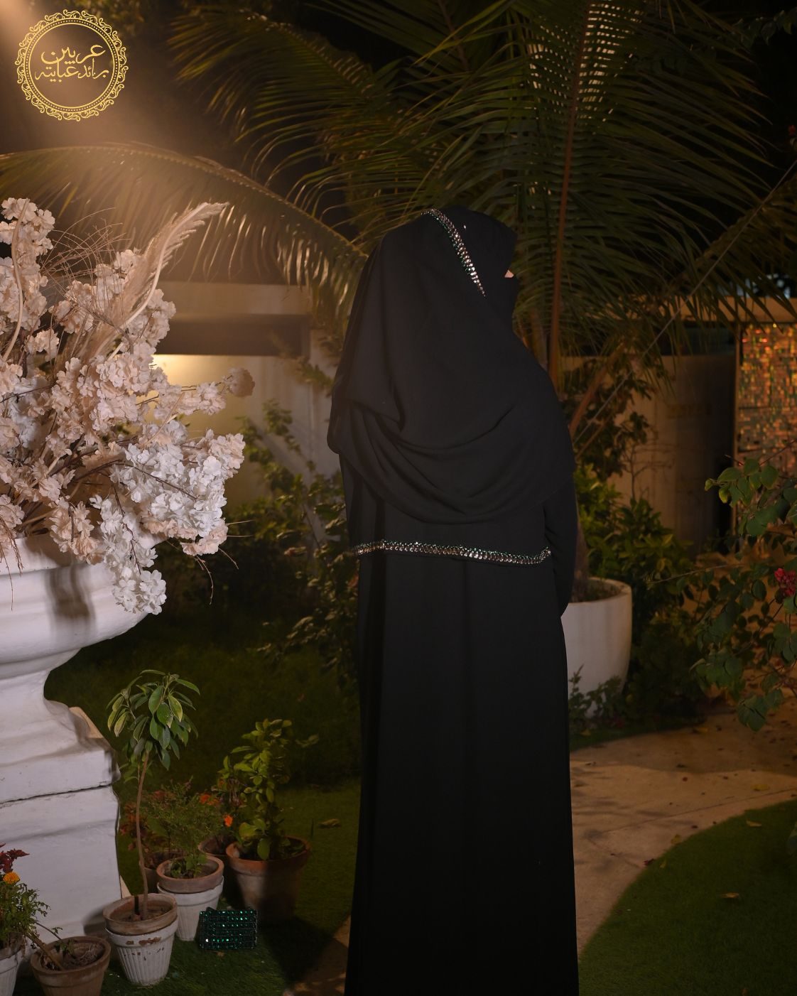 Sultana Noir Black Korean Nida Stone Handwork Abaya with Matching Hijab — view 5