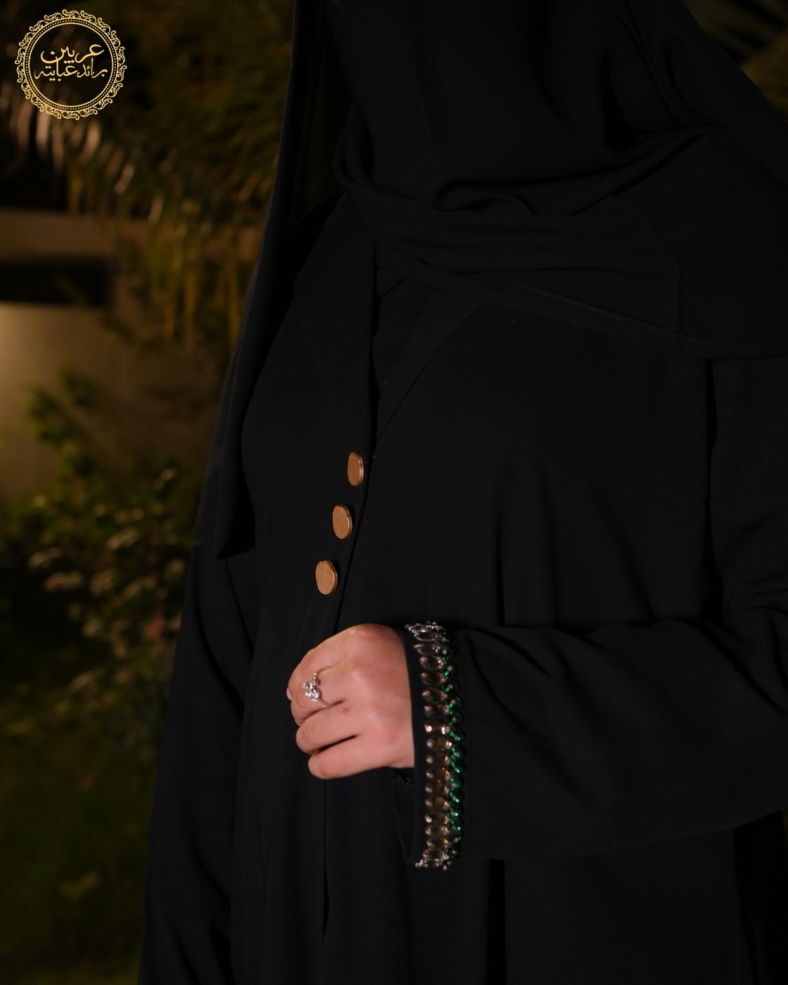 Sultana Noir Black Korean Nida Stone Handwork Abaya with Matching Hijab — view 8