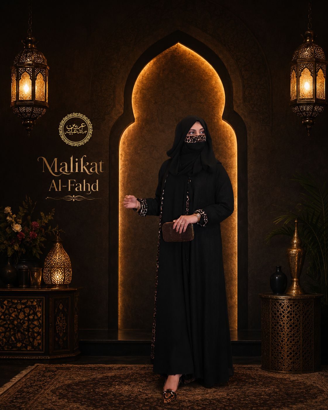 Malikat Al-Fahd Black Korean Nida Cheetah Print Abaya